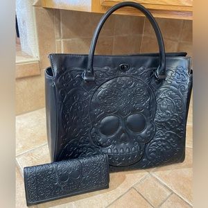 Loungefly Retired Latice Sugar Skull Tote and Wallet